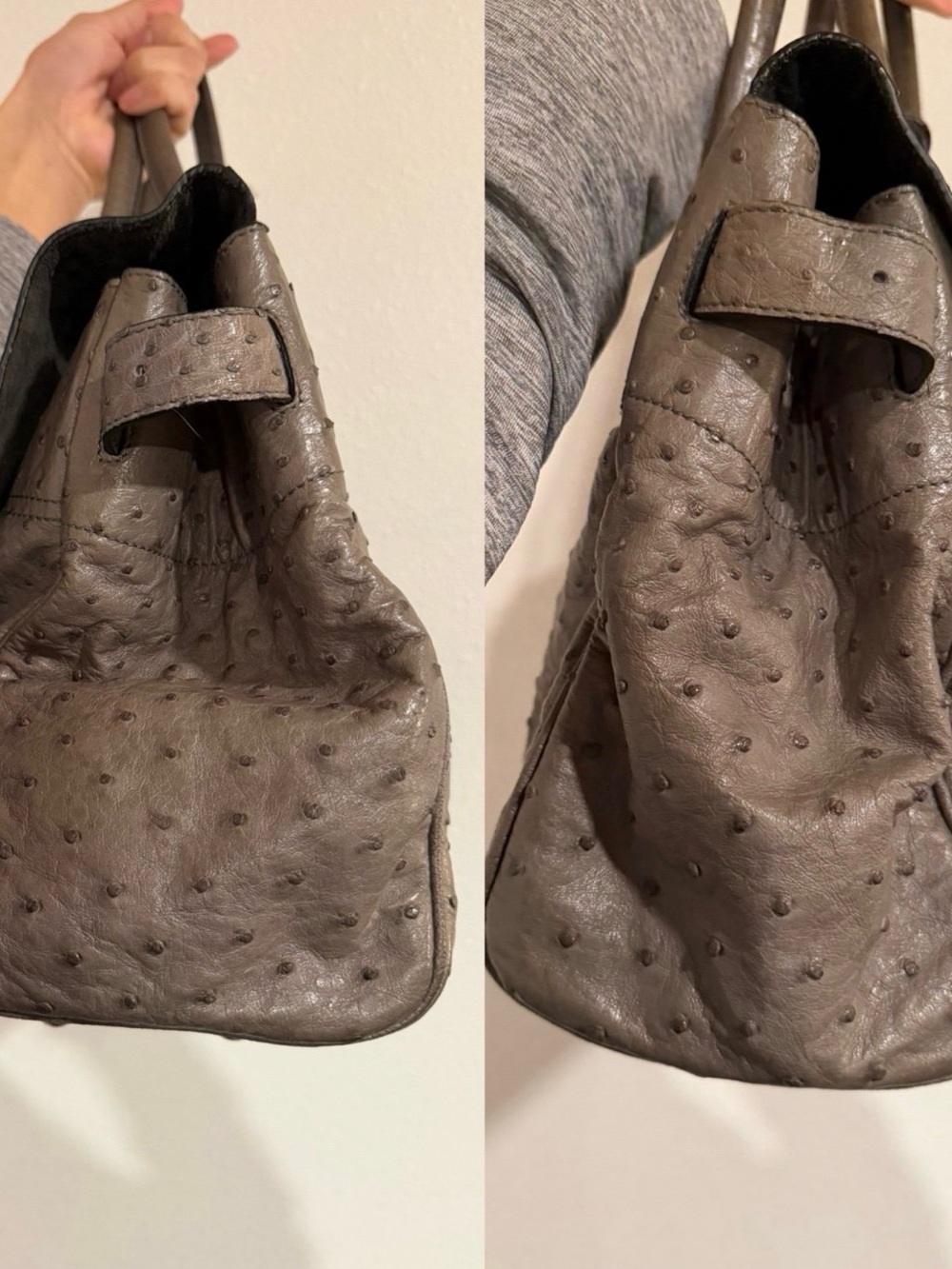 Mulberry grey Ostrich-Textured Satchel with Gold Hardware - Picture 4 of 10